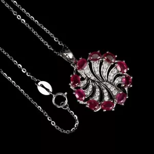 Silver Pendant Ruby Genuine Natural Mined Gems Solid Sterling With Chain - Picture 1 of 24