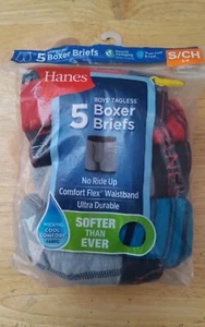 Hanes Boys' Tagless Boxer Briefs Assorted 5 Pack Sz S/ch 6-8 Wicking Cool Fabric - Picture 1 of 2