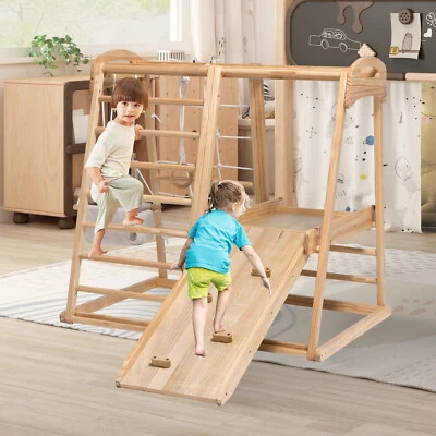 Indoor Playground 8-in-1 Jungle Gym Kids Climbing Toys Wood Climber Playset - Image 1 of 4