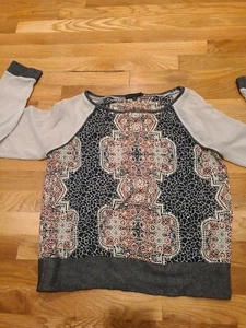 Sanctuary Long Sleeve Medium Navy Cream Burgandy Top/Blouse Nordstrom - Picture 1 of 5
