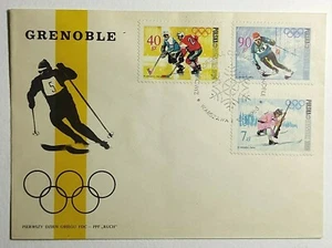 1968 FDC Grenoble France 10th Winter Olympic Games Hockey Poland SC #1561-67-68 - Picture 1 of 2