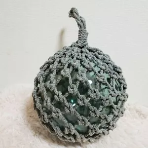 Vintage Japanese Large Glass Fishing Float Buoy Ball Net Green Object 10 inch - Picture 1 of 6