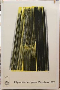 RARE '72 MUNICH Olympics ORIGINAL Linen MOUNTED 25+X39+inch poster HANS HARTUNG - Picture 1 of 3