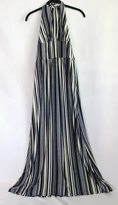 Max and Cleo Maxi Dress Striped Halter Blue/Light Blue/Yellow Size S - Image 1 of 4