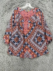 Top túnica Figueroa y flores para mujer Plus 1X colorido boho manga globo artístico - Imagen 1 de 11