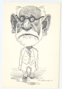 SIGMUND FREUD Austrian Jewish PSYCHOANALYSIS. 1970s Postcard by David Levine - Picture 1 of 2