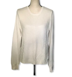 NWT LOFT Sweater Size Large Ivory Lace Panel Detail Hi Lo Hem - Picture 1 of 7