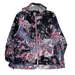 Chicos Zenergy Jacket Womens XL Paisley Packable Hoodie Floral Windbreaker Zip - Picture 1 of 9