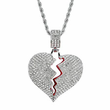 Ice City 22 Inches Stainless Steel Rope Chain Broken Heart Necklace in Silver an