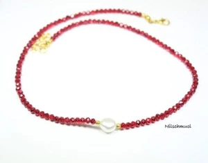 Collar Mujer Rojo Perla Cristal Metalizado Facetado con Perla Blanca Mosquetón - Imagen 1 de 1