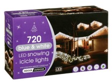 NEW CHRISTMAS DECORATE HOUSE SNOWING LED LCICLE BLUE & WHITE LIGHT 720 PK 