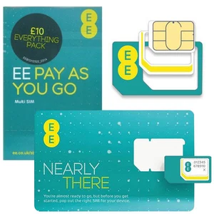 Mobile Pay As You Go EE Nano Micro Estándar 4G PAYG Tarjeta SIM £10 Paquete de todo - Imagen 1 de 1