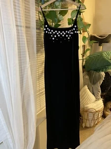 90s Vintage Besty & Adam Velvet Prom Dress Beaded Floral Maxi Size 8 - Picture 1 of 14