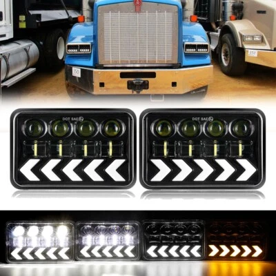 Pair 4x6" LED Headlights Hi/Lo Dynamic Turn Signal for Peterbilt 357 359 378 379 - Image 1 of 4