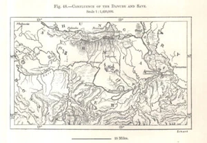 Confluence of the Danube and Save. Belgrade. Serbia. Sketch map 1885 old - Picture 1 of 1