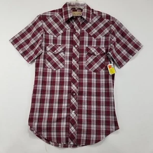 Wrangler Men's Small Western Pearl Snap Shirt Red Plaid Short Sleeve Button NWT - Picture 1 of 10