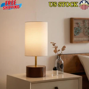 16.25 in Walnut and Brushed Brass Finish Woodgrain Touch Table Lamp Living Room - Picture 1 of 7