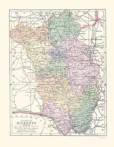 Historic Map - Kilkenny County Ireland - Bartholomew 1882 - 23 x 29.68 - Picture 1 of 20