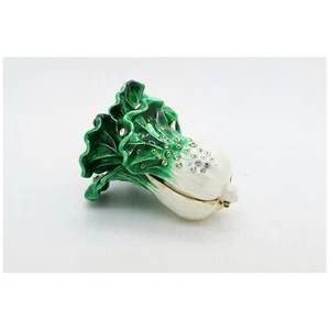 Bejeweled Enameled Veggie Trinket Box/Figurine With Rhinestones-BOK CHOY Cabbage - Picture 1 of 5