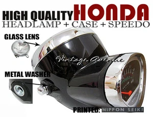 HONDA S90 SS50 CF50 CF70 CL70 SL90 HEAD LIGHT+SPEEDOMETER+CASE *G-BLACK [V] - Picture 1 of 12