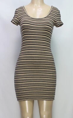 Vestido para mujer Derek Heart elástico acanalado manga corta rayas tostado talla M Foto 1 de 4