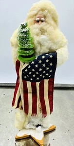 Vtg 1989 Connie Krizner Patriotic Santa Claus Figure Star Strips US Flag Wood - Picture 1 of 10