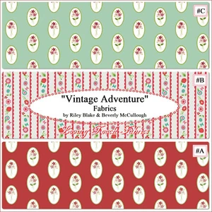 RILEY BLAKE "VINTAGE ADVENTURE" FLORAL CAMEO STRIPES FABRICS - Picture 1 of 4