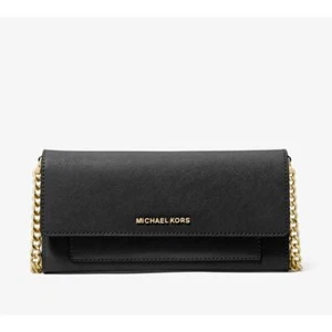 Michael Kors Jet Set mittlere Saffiano Leder Cabrio Geldbörse Kettentasche, schwarz - Bild 1 von 4