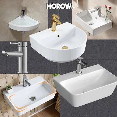 HOROW Waschbecken Waschtisch Wandhängend Aufsatzwaschbecken Design Gäste Keramik 60cm