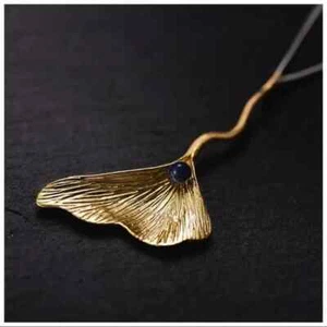 Handmade 925 Silver Gold Lapis The Zafyre Whale Tail Artisan Necklace S12 - Picture 1 of 6