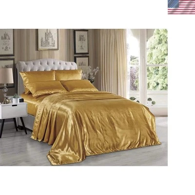 Full Size Luxury Satin Sheet Set - Soft, Silky Finish with 14-Inch Deep Pockets - Image 1 of 2