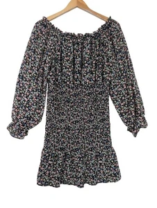 Talulah Dress Womens S Black Floral Mini Off Shoulder Smocked Ruffle Feminine - Picture 1 of 11