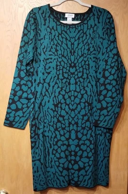 Nuevo con etiquetas Vestido Suéter Ligero Estampado Azul Carmen Marc Valvo, Talla XL Foto 1 de 4