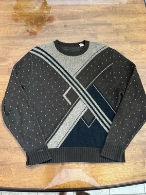 VTG 70s Abstract Polka Dot Brown Novelty Acrylic Sweater Large  - Image 1 of 4