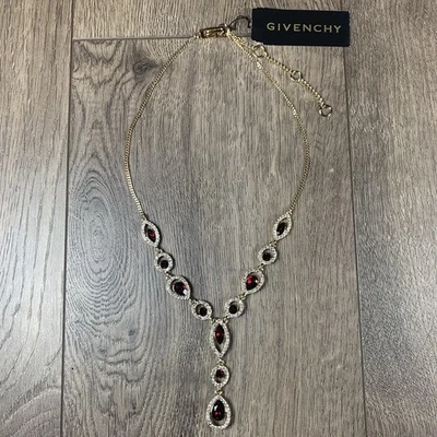 Collar Givenchy $80 Piedra Esmeralda Rodio Tono Plata Y Gota Foto 1 de 4