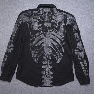 Calvin Klein Jeans Hemd Herren XL Schwarz Druckknopfleiste Langarm Totenkopf Skelett - Bild 1 von 20