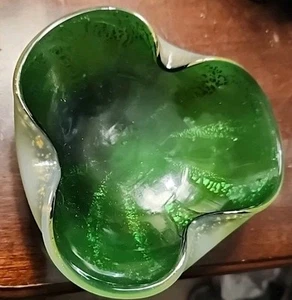 Vintage Murano Art Glass Green Gold Aventurine Cased Dish Bowl Ashtray MCM - Picture 1 of 22