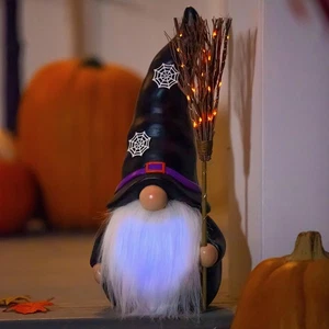 16"H LED Resin statuary, Witch Gnome with BlackHhat - Imagen 1 de 3