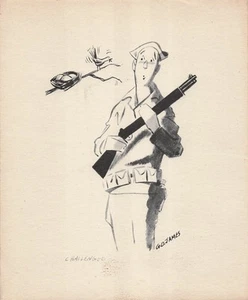 G.O James cartone animato vintage un pannello militare anni 40 "sfidato" soldato e uccellino - Foto 1 di 2