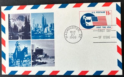 SCOTT UXC5  11c VISIT THE USA AIR MAIL POSTCARD  FIRST DAY OF ISSUE 1966 - Image 1 of 2