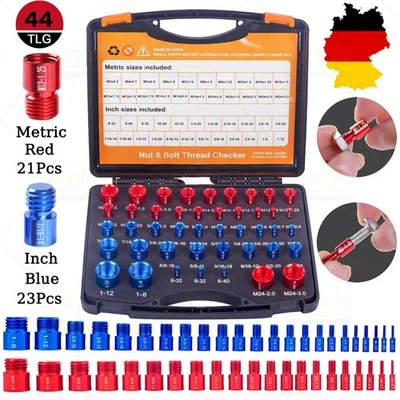 MARKENLOS 44tlg Metrisch +Zoll Gewindeprüfer Identifizieren Mutter & Schraube Gewindelehre
