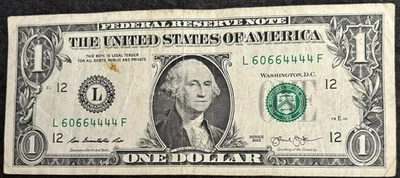 2013 San Francisco $1 Bill Quad Solid 4444’s Devil 66’s Fancy Trinary Note - Image 1 of 2