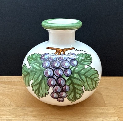 Small Italian Hand Painted Ceramic Bud Vase with Grape Vines - Image 1 of 4