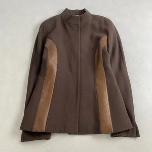 USED GIVENCHY COLLARLESS WOOL JACKET IN BROWN SYNTHETIC LEATHER GOOD - Picture 1 of 9