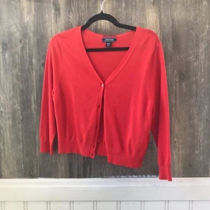 Lands' End Rojo Supima Algodón Recortado Cárdigan Suéter Talla Mp - Imagen 1 de 3