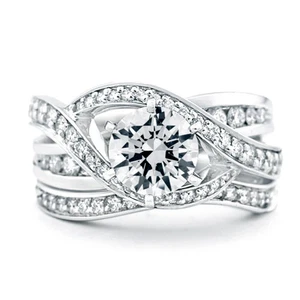 1,65 Karat im Labor hergestelltes Diamant-Ehering-Set mit Rundschliff, 14 Karat Weißvergoldet - Bild 1 von 4