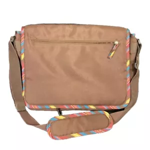 Messenger Laptop Bag Chocolate Brown rainbow Padded Shoulder Pockets Studio C - Picture 1 of 6