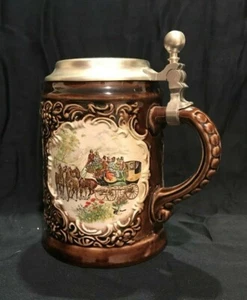 German Beer Stein Vintage Mug Cup Goblet Mugs Lidded Germany Pewter Lid Antique - Picture 1 of 12