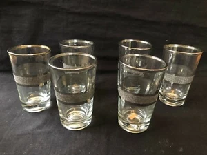 Beverage Glasses 5 Total Retro Silver Rim and Imprint Vintage Used - Picture 1 of 7