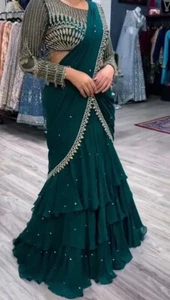 Camicetta sari pre drappeggiata designer abbigliamento festa sari pronta da indossare sari bollywood - Foto 1 di 10